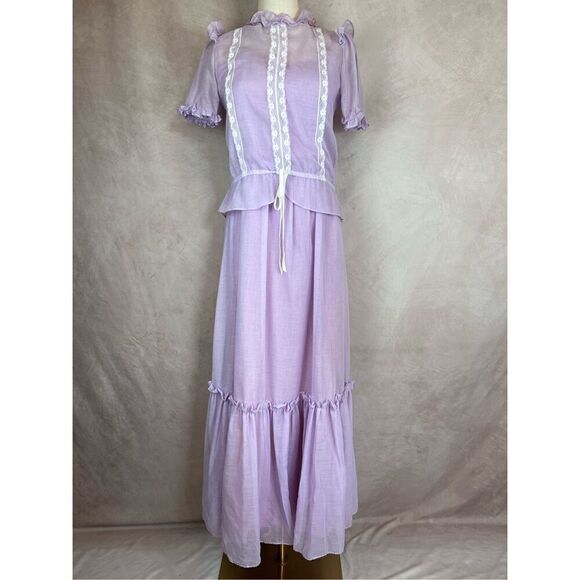 Vintage 70s Gunne Sax Style Maxi with Caplet Puff Sleeves Dress - Picture 1 of 11